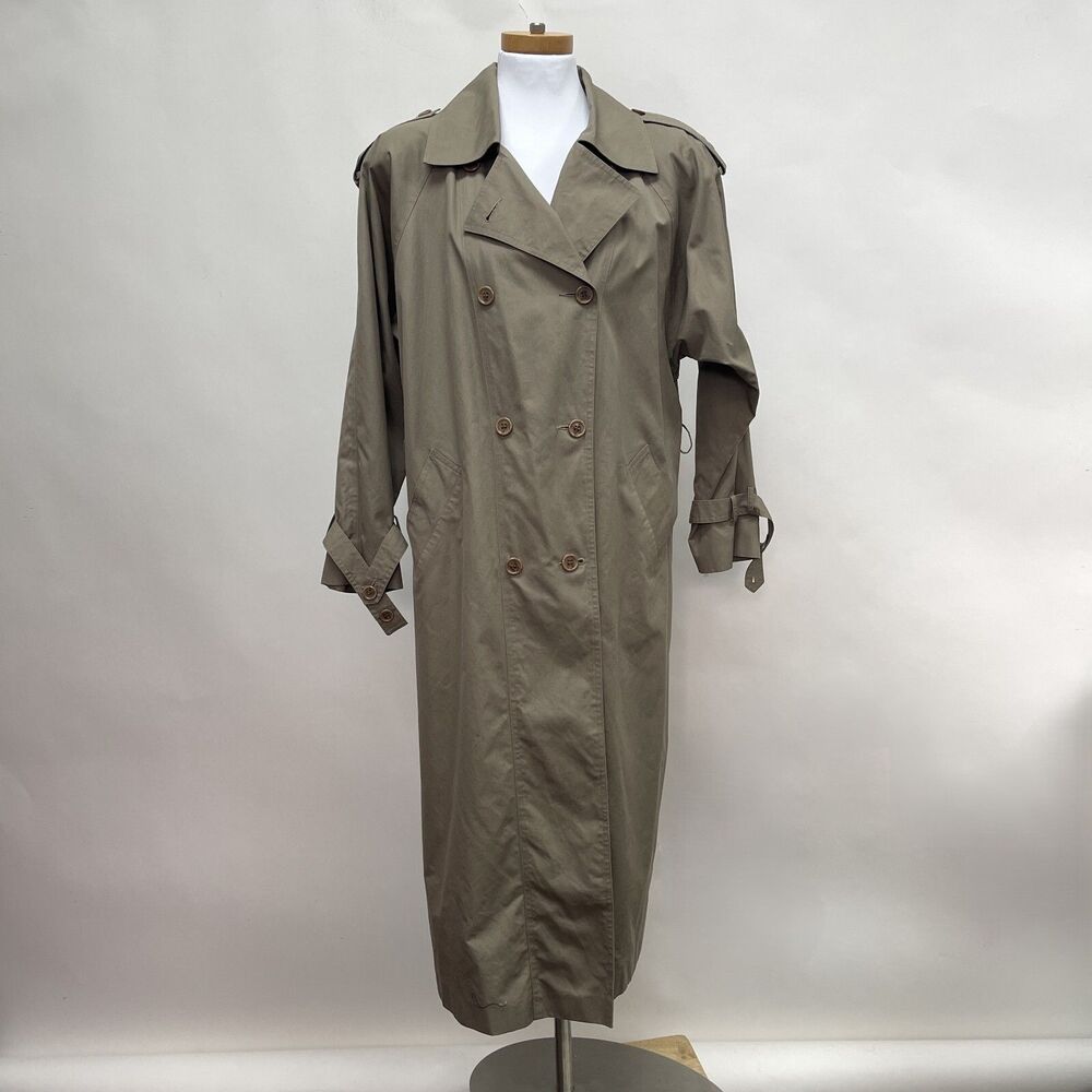 J. Gallery Trench Rain Coat Khaki Brown Size 11 12 Long